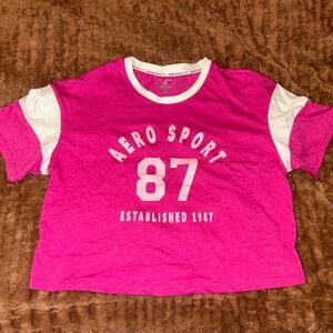 Aeropostale Pink and White Aero Sport Tee